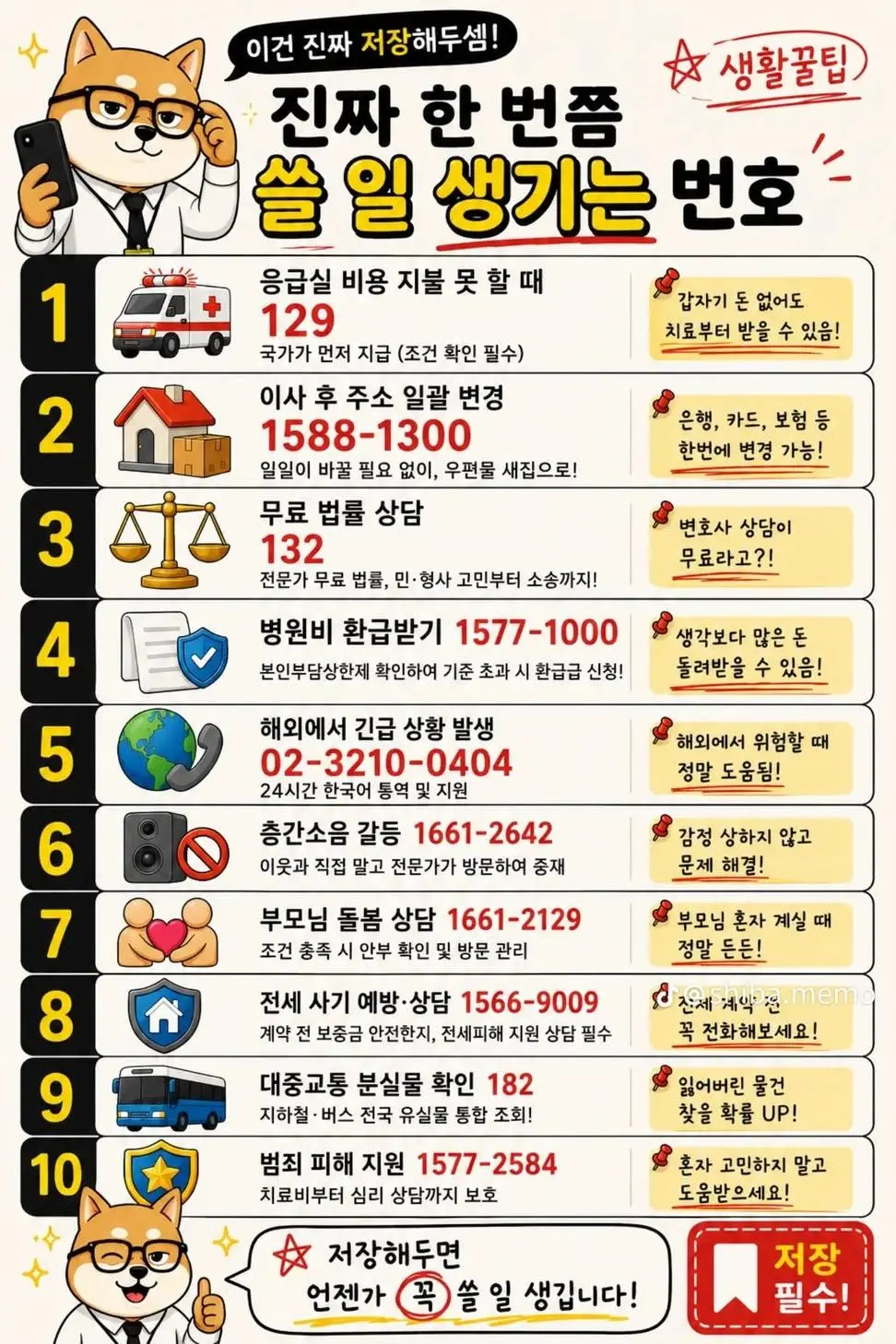 알아두면 언젠가 한 번 쯤은 쓸 일이 생길 전화번호.
